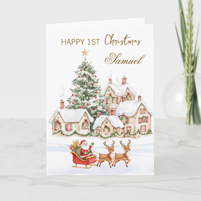 Cartes Pour Fêtes Annuelles Baby 1st Christmas Tree Santa Reindeers (Devant)