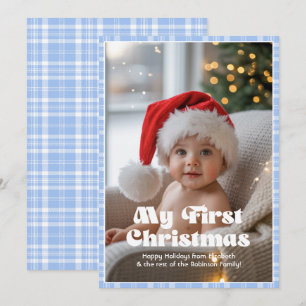 Cartes Pour Fêtes Annuelles Baby Blue Eyes Gingham Mon Premier Noël Bébé