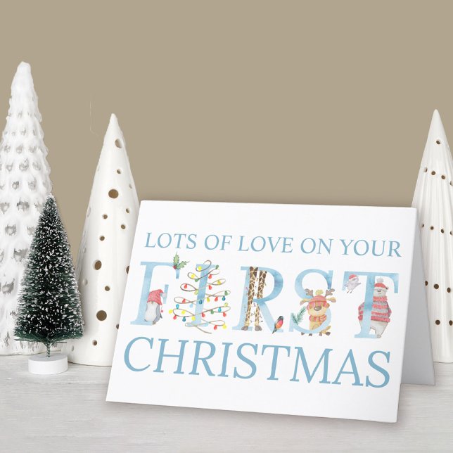 Cartes Pour Fêtes Annuelles Baby Boy First Christmas mignon Animaux Personnali (Baby Boy 1st Christmas Card. Buy professionally printed or as a printable digital download.)