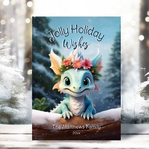 Cartes Pour Fêtes Annuelles Baby Dragon Snowy Enchanted Forest Noël