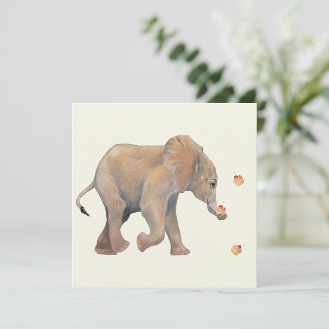 Cartes Pour Fêtes Annuelles Baby Elephant with cupcake cards Set 10 (Debout devant)