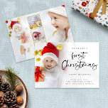 Cartes Pour Fêtes Annuelles Baby First Christmas 6 Photo Holiday Card<br><div class="desc">Baby First Christmas 6 PhotoS. Très agréable de célébrer le premier Noël de votre bébé. Un script set ludique pour le premier Noël et le reste du texte est facile à personnaliser. Remplacez l'échantillon de photos de chaque côté par le vôtre.</div>