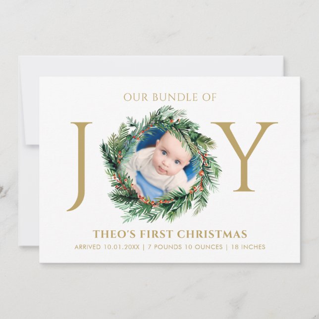 Cartes Pour Fêtes Annuelles Baby First Christmas Bundle Of Joy Floral Gold (Devant)