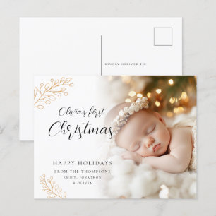 Cartes Pour Fêtes Annuelles Baby First Christmas Calligraphy Feuilles Photo