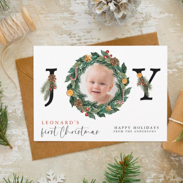Cartes Pour Fêtes Annuelles Baby First Christmas Elegant & Botanical (Créateur téléchargé)