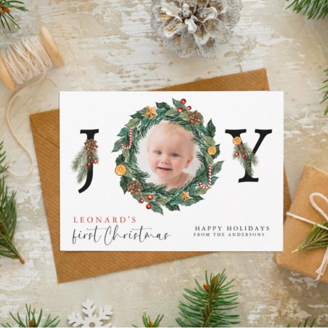 Cartes Pour Fêtes Annuelles Baby First Christmas Elegant & Botanical (Créateur téléchargé)