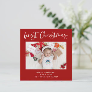 Cartes Pour Fêtes Annuelles Baby First Christmas Photo Carré rouge Noël