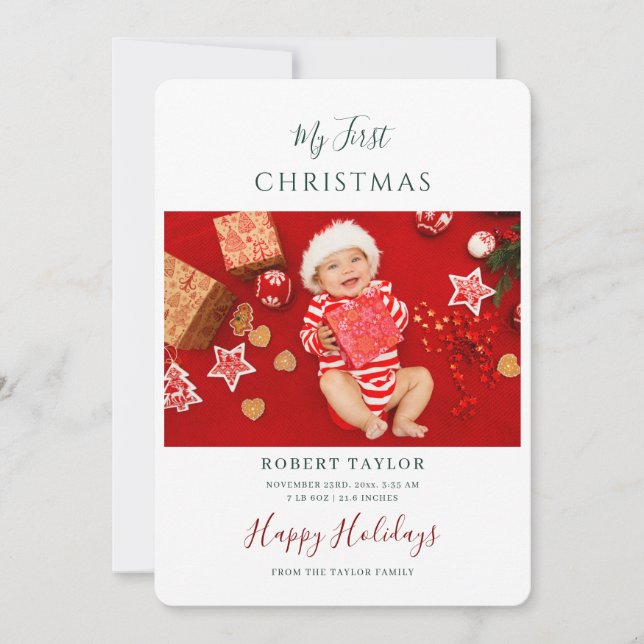 Cartes Pour Fêtes Annuelles Baby First Christmas Photos (Devant)