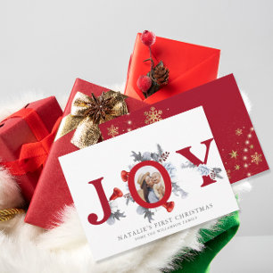 Cartes Pour Fêtes Annuelles Baby First Christmas Poinsettia Pine Floral Photo