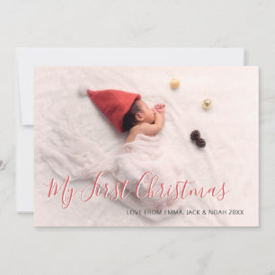 Cartes Pour Fêtes Annuelles Baby First Christmas Red Script Family Photo