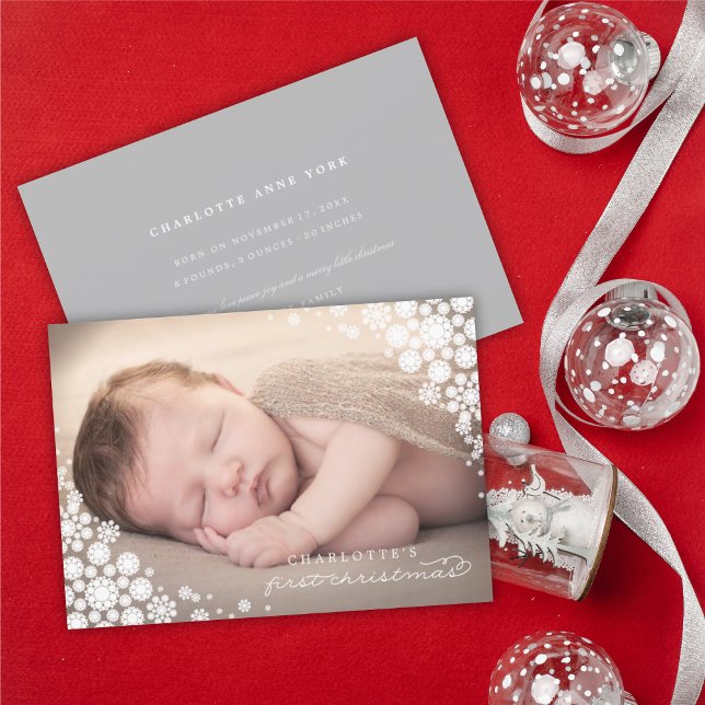Cartes Pour Fêtes Annuelles Baby First Christmas Winter Snowflakes Photo Naiss (Créateur téléchargé)