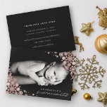 Cartes Pour Fêtes Annuelles Baby First Christmas Winter Snowflakes Photo Naiss<br><div class="desc">Premier Noël Délicat Du Bébé Et Élégant Faux Foil Foil Winter Fnowflakes,  Photo Holiday Faire-part de naissance. Conçu par fat*fa*tin. Facile à customiser avec votre propre texte,  photo ou image. Pour des demandes personnalisées,  veuillez contacter fat*fa*tin directement. Des frais personnalisés s'appliquent. www.zazzle.com/fat_fa_tin www.zazzle.com/color_therapy www.zazzle.com/fatfatin_blue_knot www.zazzle.com/fatfatin_red_knot www.zazzle.com/fatfatin_mini_me www.zazzle.com/fatfatin_box www.zazzle.com/fatfatin_design www.zazzle.com/fatfatin_ink</div>