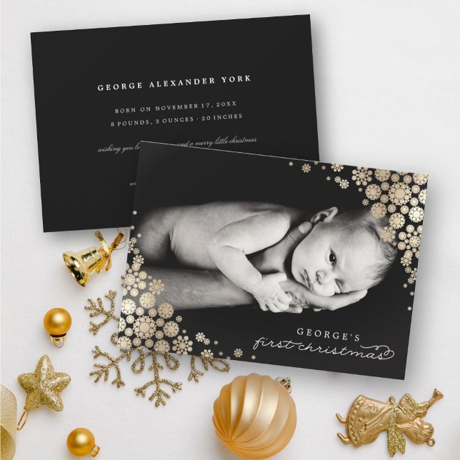 Cartes Pour Fêtes Annuelles Baby First Christmas Winter Snowflakes Photo Naiss (Créateur téléchargé)