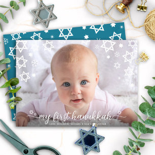 Cartes Pour Fêtes Annuelles Baby First Hanoukka Photo Star de David Script