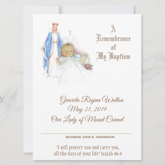 Cartes Pour Fêtes Annuelles Baby Girl Baptism Christening Mary Certificat (Devant)