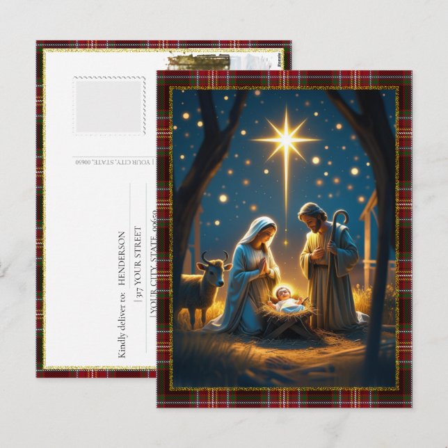 Cartes Pour Fêtes Annuelles Baby Jesus Nativity Scene Photo Merry Christmas  (Devant / Derrière)