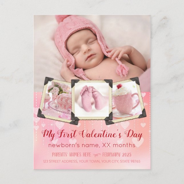 Cartes Pour Fêtes Annuelles Baby My First Valentine's Day Blush Pink Photos (Devant)
