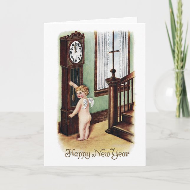 Cartes Pour Fêtes Annuelles Baby New Year et Grandfather Clock (Devant)