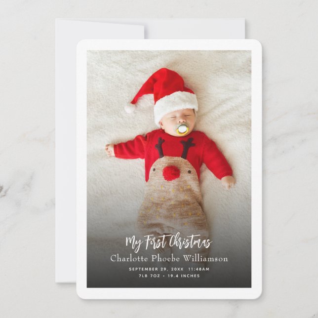 Cartes Pour Fêtes Annuelles Baby Photo First Birth Stats Christmas (Devant)