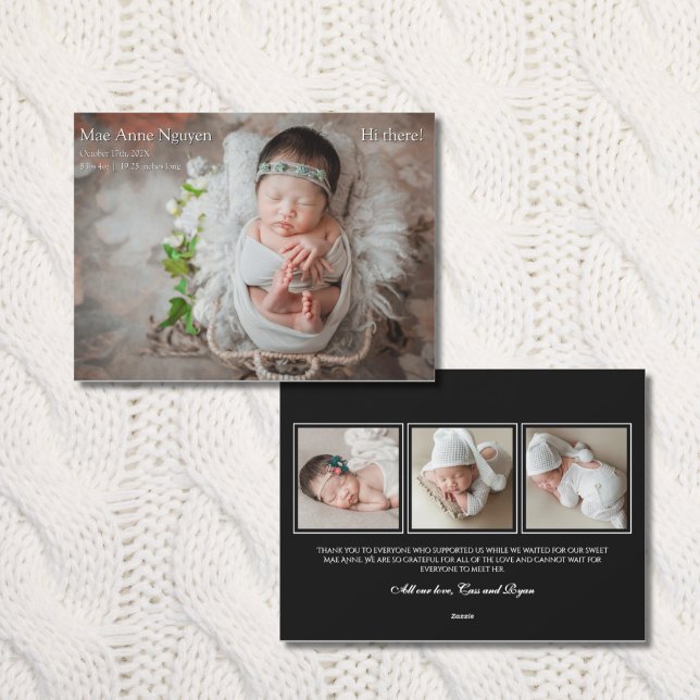Cartes Pour Fêtes Annuelles Baby Photo Modern Birth Announcement Black & White (Créateur téléchargé)