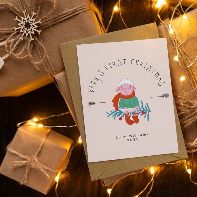 Cartes Pour Fêtes Annuelles Baby’s First Christmas Adorable Lamb  Ornament (Créateur téléchargé)