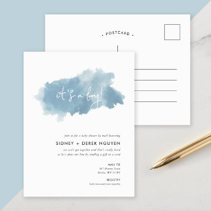 Cartes Pour Fêtes Annuelles Baby shower d'aquarelle Sky Blue par Mail Invitati