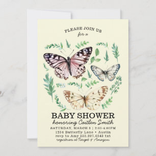 Cartes Pour Fêtes Annuelles Baby shower de jardin papillon Vert bébé invitatio