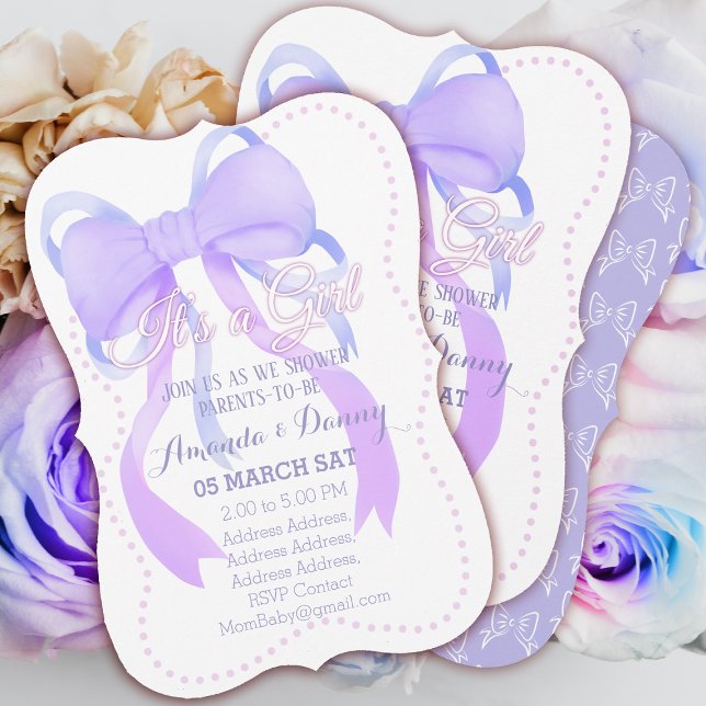 Cartes Pour Fêtes Annuelles Baby shower de ruban violet (Purple Ribbon Baby Shower Invitation Card.)