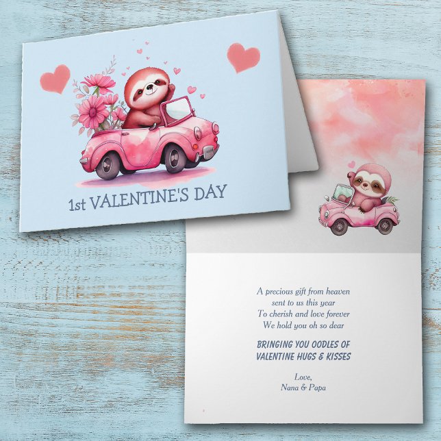 Cartes Pour Fêtes Annuelles Baby Sloth Car First Valentine's Day (Créateur téléchargé)