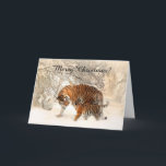 Cartes Pour Fêtes Annuelles Baby tiger and Tiger maman dans une forêt enneigée<br><div class="desc">Maman tigre et tigre dans une forêt enneigée en montagne. Belle scène d'hiver sur la photo : une mignonne maman tigre de tigre à travers une forêt enneigée sur la montagne. De beaux cadeaux de Noël pour les amateurs d'animaux et de tigres. enneigé noël tigre, tigre et petit, enneigé montain...</div>