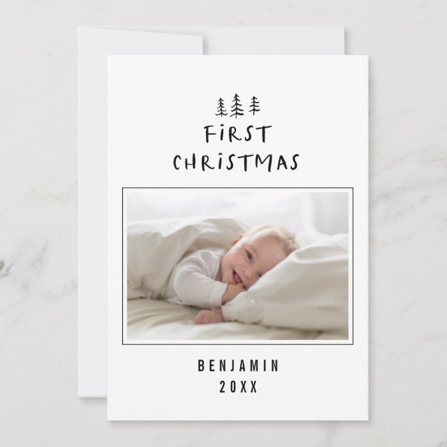 Cartes Pour Fêtes Annuelles babys premier noël élégant dessin photo (Devant)