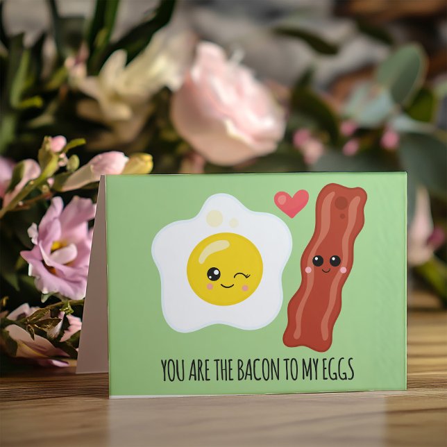 Cartes Pour Fêtes Annuelles Bacon et oeufs Kawaii Funny Valentines Days (Crack up your Valentine and "poach" their heart with this hilariously honest and "egg-cellent" card.)