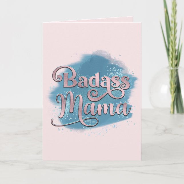 Cartes Pour Fêtes Annuelles Badass Mama Dusty Bleu & Parties scintillant rose  (Devant)