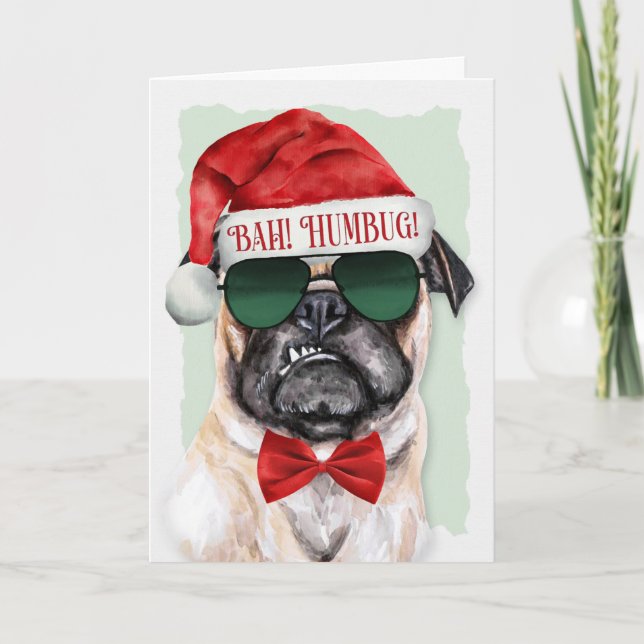 Cartes Pour Fêtes Annuelles Bah Humbug Carlin Chien drôle Noël (Devant)
