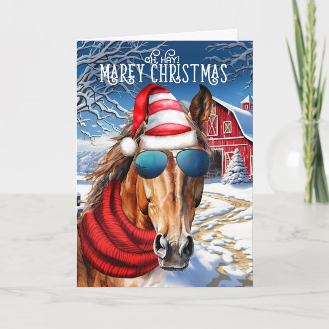 Cartes Pour Fêtes Annuelles Baie Sorrel Horse Funny MAREy Noël (Devant)