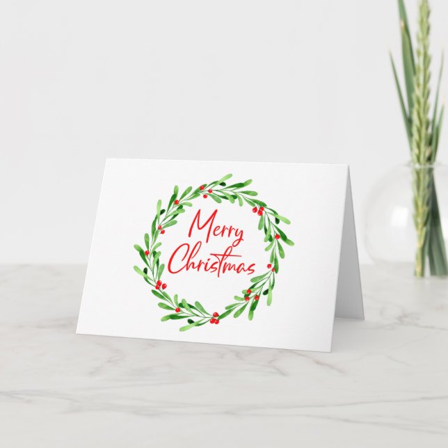 Cartes Pour Fêtes Annuelles Baies d'aquarelle de Noël et couronne de verdure (Devant)