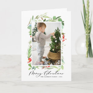 Cartes Pour Fêtes Annuelles Baies d'aquarelle et verdure Joyeux Noël