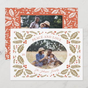 Cartes Pour Fêtes Annuelles Baies de houx ovale vintage Rouge et doré