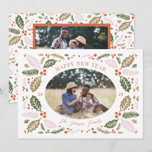 Cartes Pour Fêtes Annuelles Baies de houx vintage ovale photo Coloré brillan