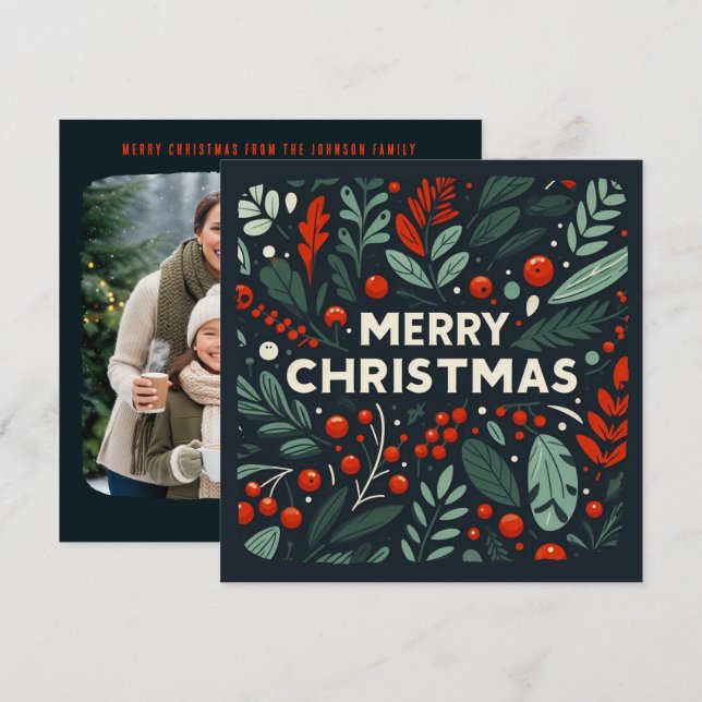 Cartes Pour Fêtes Annuelles Baies de Noël décoratives Joyeuses (Devant / Derrière)
