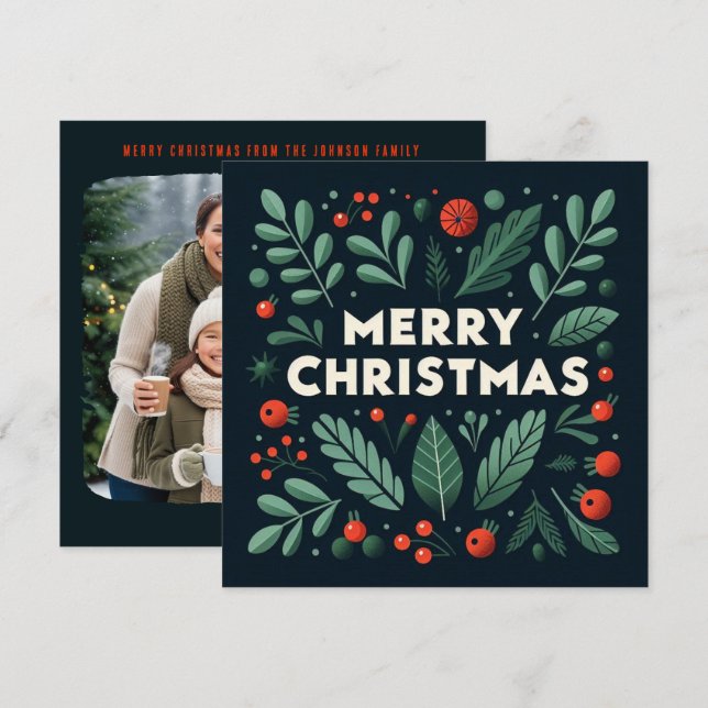 Cartes Pour Fêtes Annuelles Baies de Noël décoratives Joyeuses (Devant / Derrière)