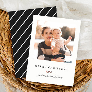 Cartes Pour Fêtes Annuelles Baies d'hiver et rayures Joyeux Noël Photo