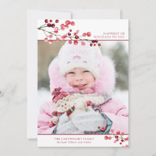 Cartes Pour Fêtes Annuelles Baies d'hiver Joyeuses Fêtes Une Photo