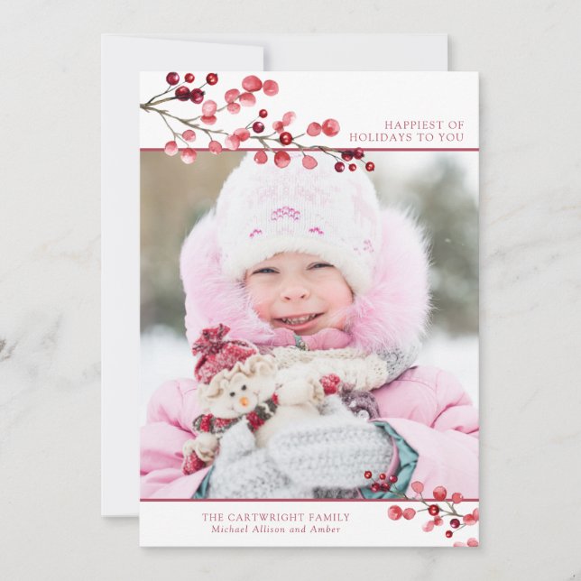 Cartes Pour Fêtes Annuelles Baies d'hiver Joyeuses vacances une photo (Devant)