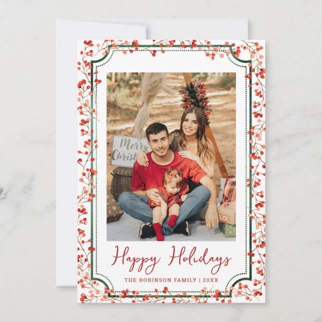 Cartes Pour Fêtes Annuelles Baies d'hiver minimales Joyeuses fêtes 1 photo (Devant)