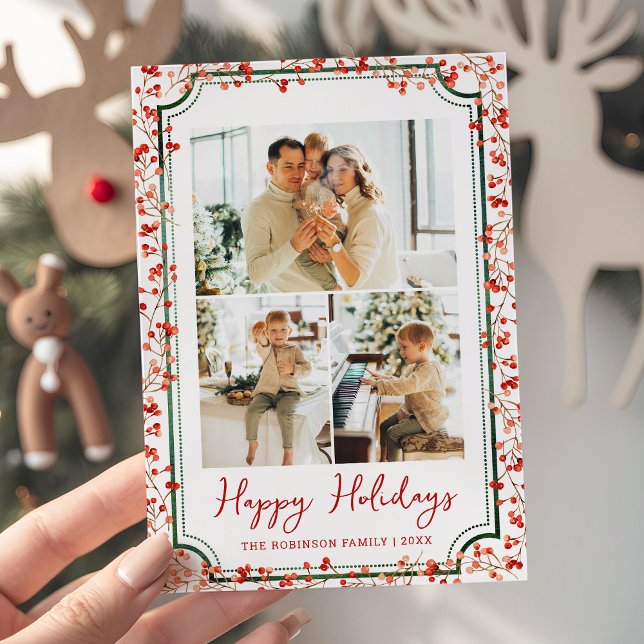 Cartes Pour Fêtes Annuelles Baies d'hiver minimales Joyeuses fêtes 3 Photo (Créateur téléchargé)