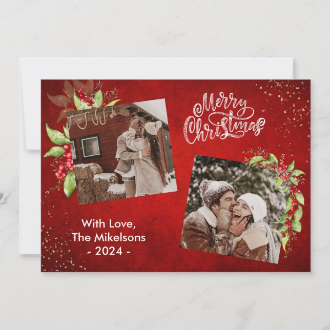 Cartes Pour Fêtes Annuelles Baies festives et verdure Joyeux Noël Photo (Devant)