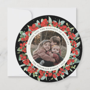 Cartes Pour Fêtes Annuelles Baies noires rondes/carrées rouges + photo d'eucal