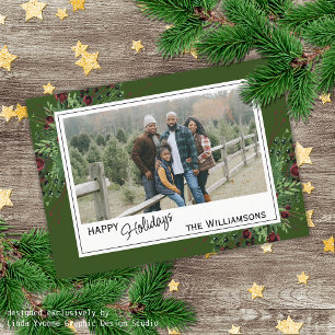 Cartes Pour Fêtes Annuelles Baies rouges Baies vertes Holly mignonne Feuillage