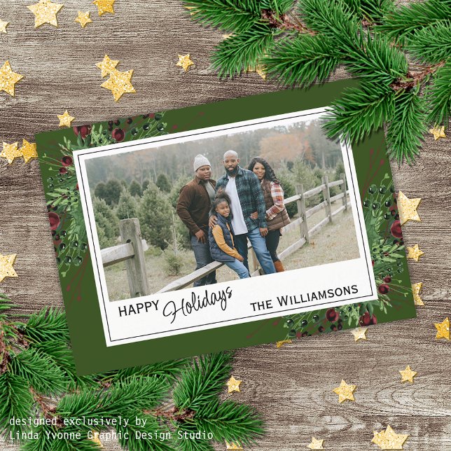 Cartes Pour Fêtes Annuelles Baies rouges Baies vertes Holly mignonne Feuillage (Créateur téléchargé)